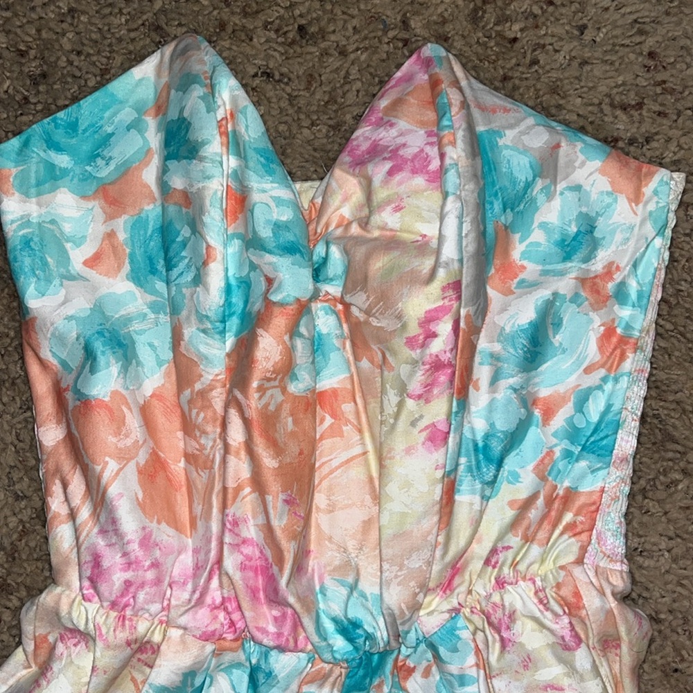 SEA SUNS BY SIR WINSTON FLORAL STRAIGHT LEG STRAPLESS JUMPSUIT / SIZE LARGE - Picture 8 of 9